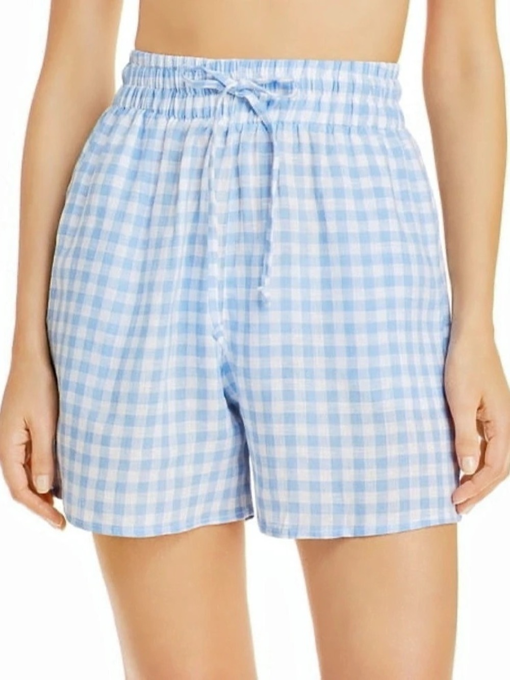 π FRANKIES BIKINIS Lou high waist linen gingham shorts in Bluebell blue size XS - Picture 3 of 7